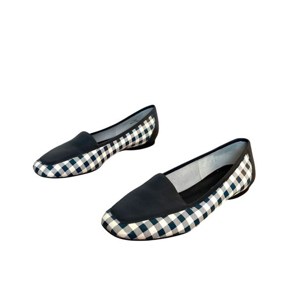 Donald J. Pliner Shoes - Donald Pliner Blue Gingham Plaid Square Toe Leather Loafers Sz 7.5 Slip On Prep